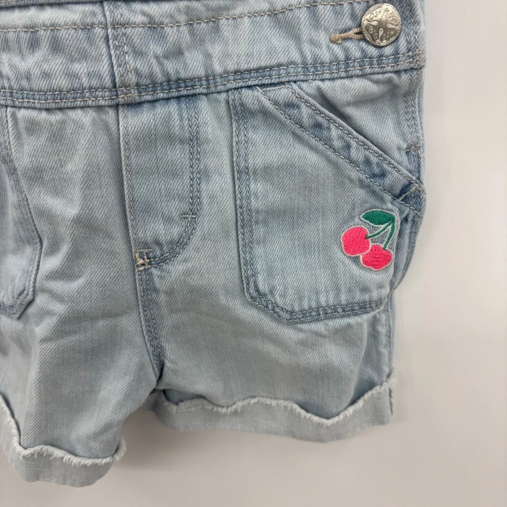 OshKosh Bgosh Kids 2T Light‎ Wash Denim Cherry Shortalls Overalls GCL15232-SML